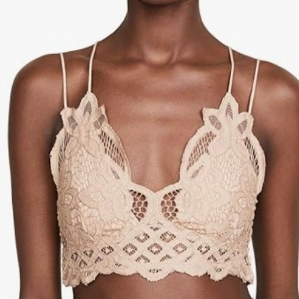 Intimately Free People XS Adella Smocked Back Bralette Nude Beige